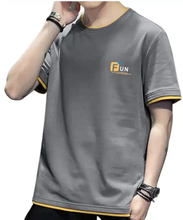 Half Sleeves Casual T-shirt for Men (Grey, M)