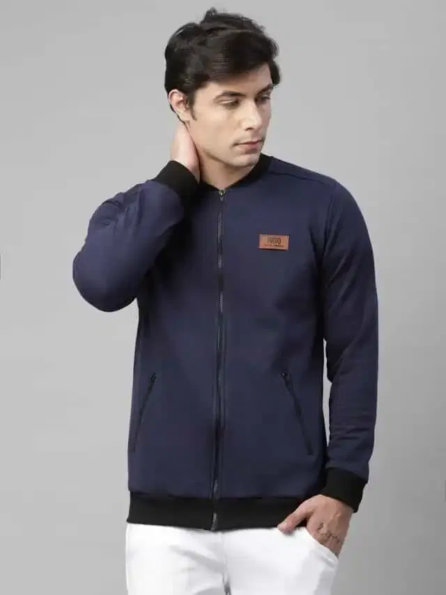 Rigo Men's Fleece Bomber Jacket (Navy Blue, M)