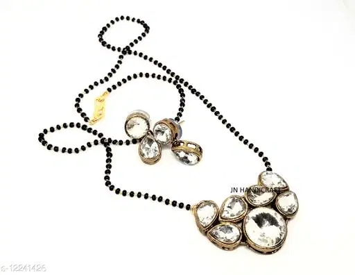 Alloy Mangalsutra With Earring for Women, Black