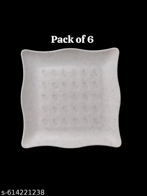 Plastic Plates for Kitchen, White, Pack of 6