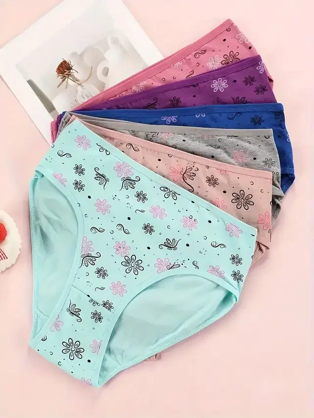 Cotton Printed Briefs for Women, Pack of 6 (Multicolor, M)