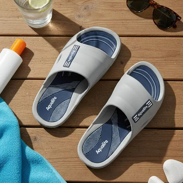 Aqualite Casual Sliders for Men (Grey, Navy, 8 UK/India)