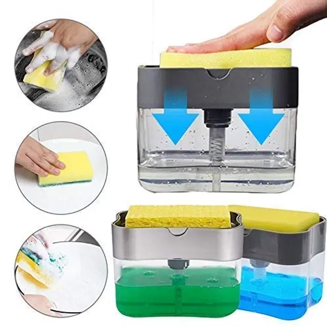 2 In 1 Liquid Soap Dispenser With Sponge Holder, Grey