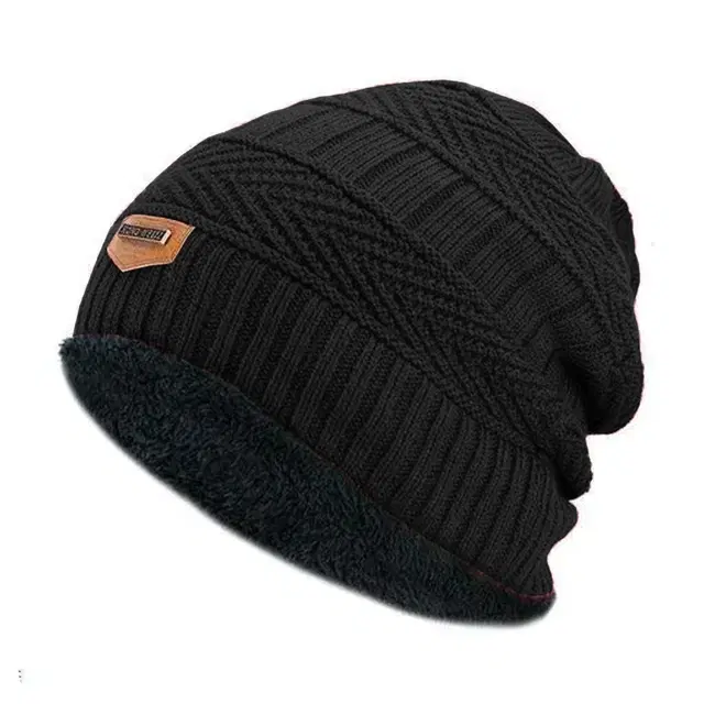 Woolen Solid Cap for Men & Women (Black)