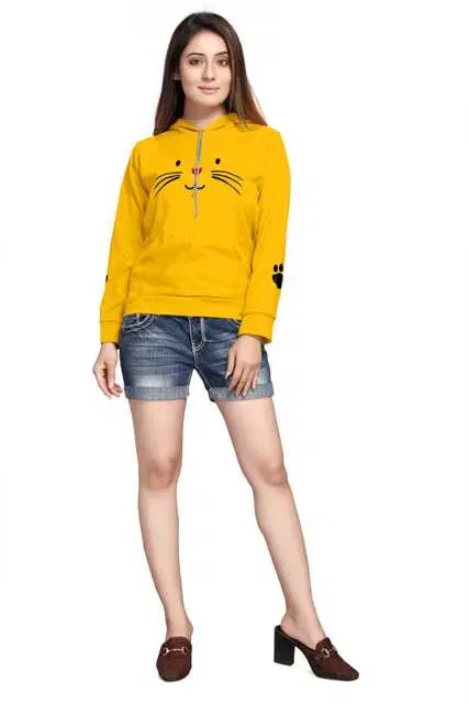 Freeward Cotton Hoodies For Womens (Yellow, L) (FW-35)