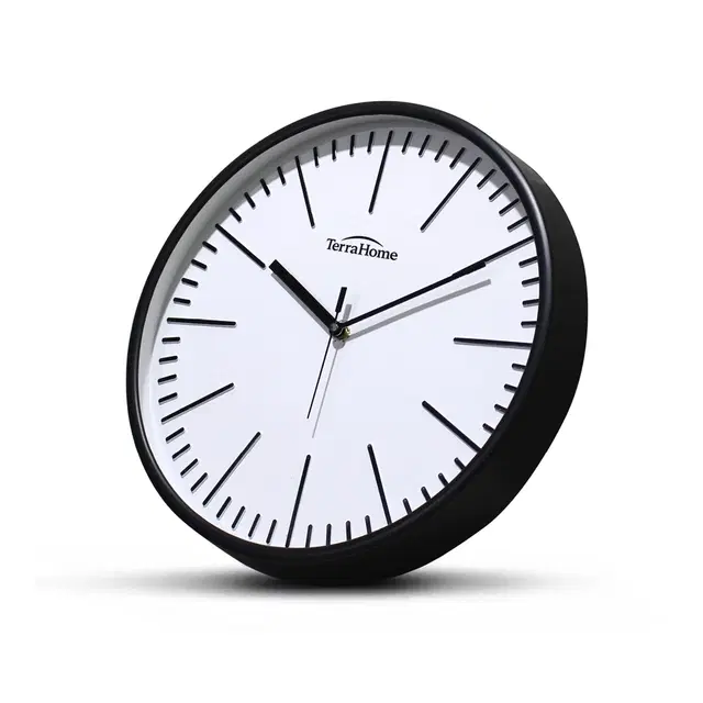 TerraHome Sweep Silent Embossed Wall Clock 12in Black White