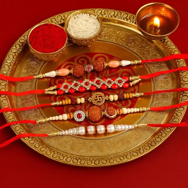 Rishtey Ki Dor – Ethnic Chandan Akshat Assorted Rakhi Pack of 5
