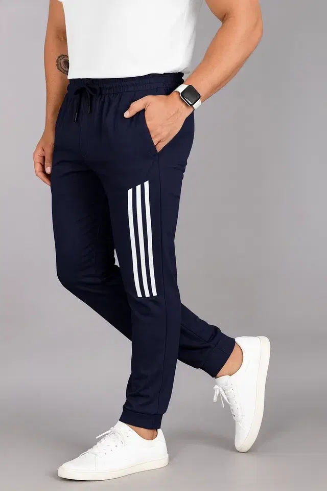 Polyester Blend Regular Fit Track Pants for Men, Blue (M)