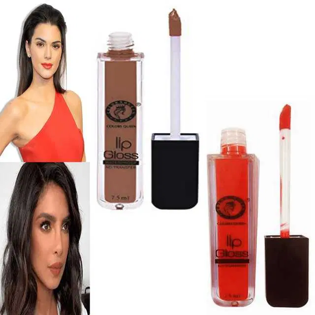 Combo of 1 Colors Queen Waterproof Non Transfer Orange Lip Gloss & 1 Colors Queen Waterproof Non Transfer Light Brown Lip Gloss, R965