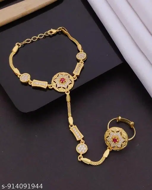 Hath Panja Bracelet for Women (Gold, Free Size)