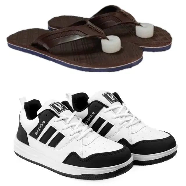Combo of Flipflops with Sports Shoes for Men, Set of 2 (Multicolor, 10)