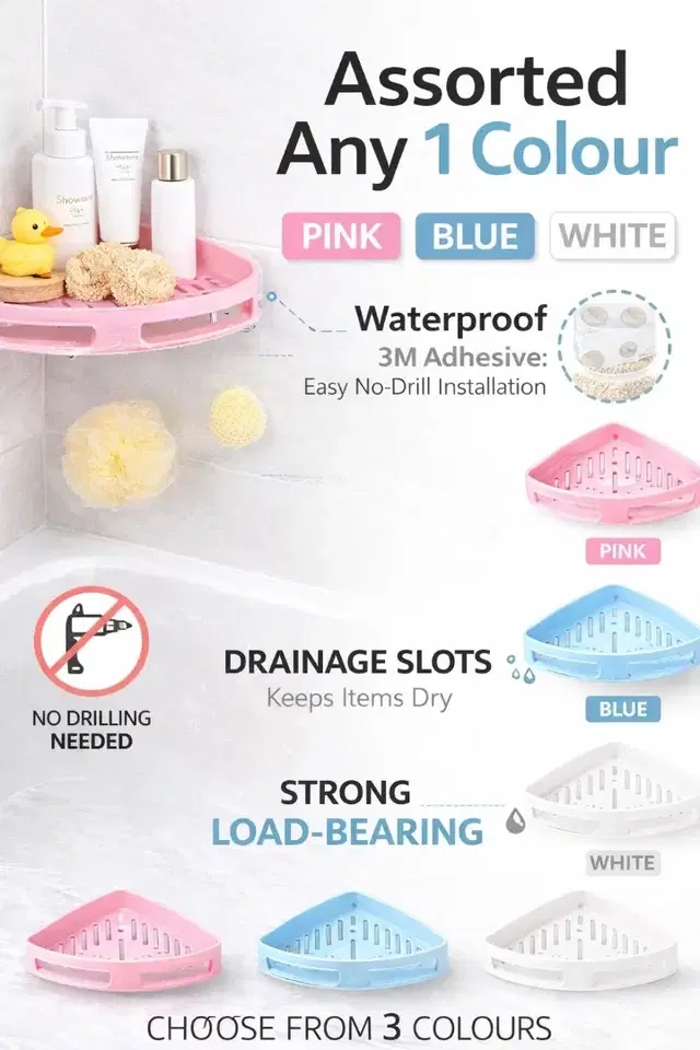 Multipurpose Wall Shelf,Bathroom Storage Corner Rack Shelf ABS Plastic Assorted Any 1 Colour