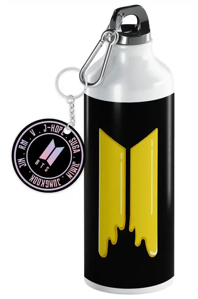 BTS Army Logo Aluminium Printed Sipper Bottle with Keychain, Pack of 2, Multicolor, 750 ml, Gt-119