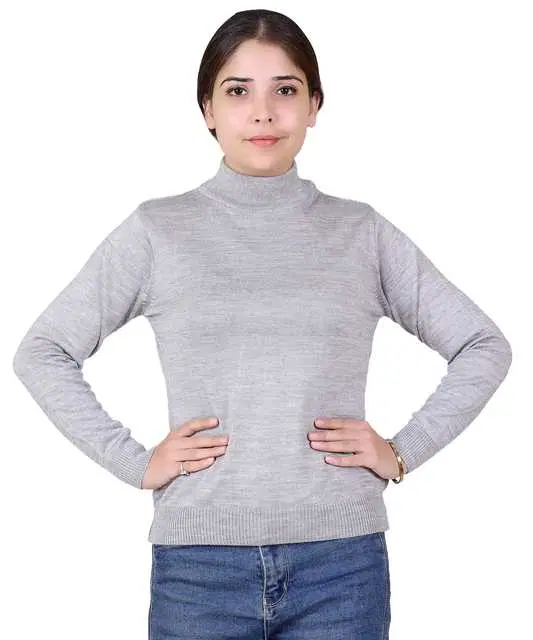 Women's Full Sleeves Sweater (Grey, M) (M333)