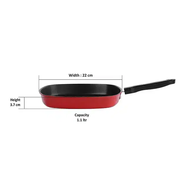 Xtend Aluminium Gas Stove Compatible Non Stick Grill Pan, Pack of 1, Red, SI-11