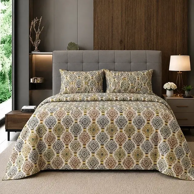 SimpleHome Microfiber Queen Bedsheet Damask Floral 88x96inch