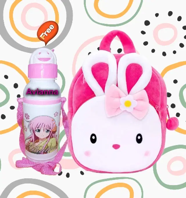 School Bag with Free Water Bottle, Multicolor, Set of 2