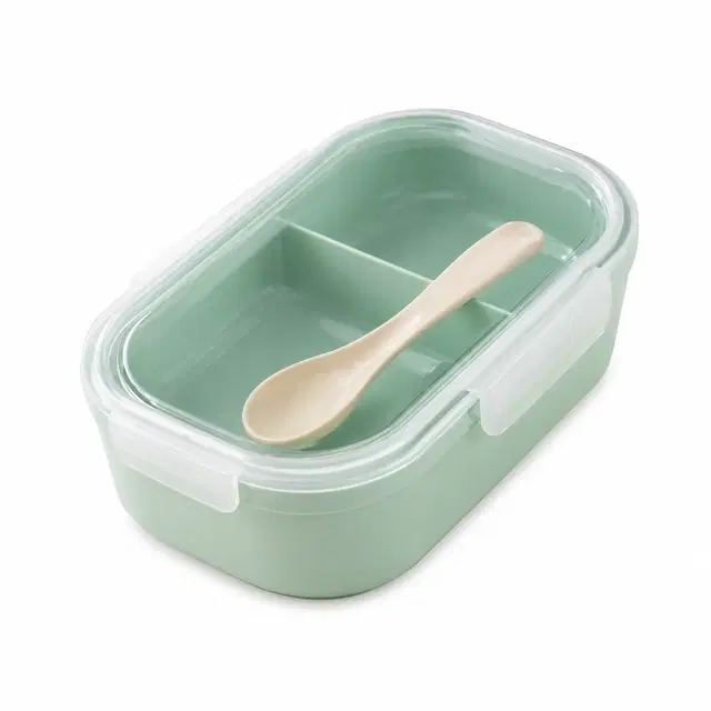 Plastic bento-style lunch boxes with spoon. Assorted Any 1 Colour