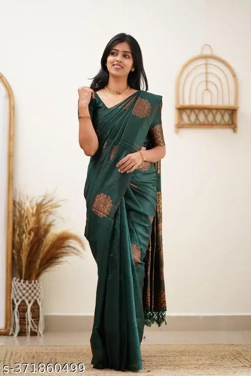 Soft Silk Saree for Women (Green, Free Size)