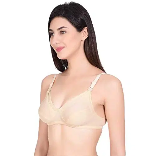 Cotton Blend Solid Non Padded Feeding Bra for Women (Multicolor, 34)