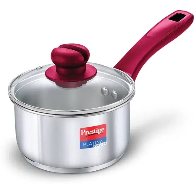 Prestige Platina Popular Sauce Pan 18 Cm Diameter With Lid 2 L Capacity (Stainless Steel, Induction Bottom)