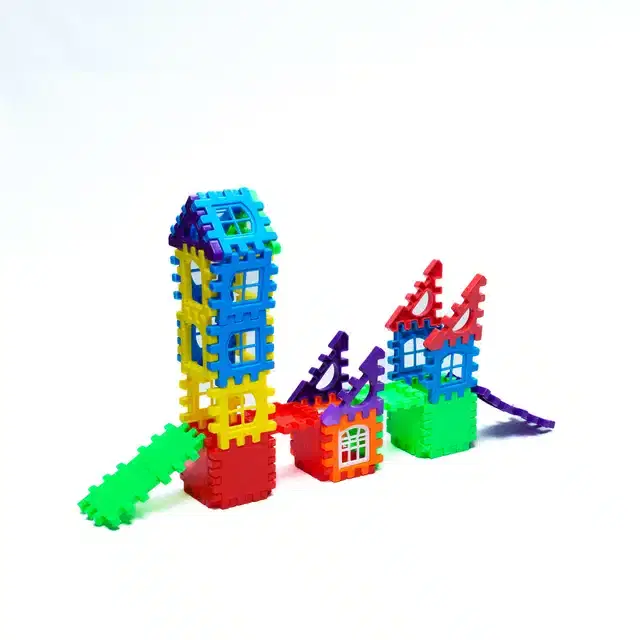 Plastic Educational Big House 50 Pcs Building Blocks Toy Set for Kids, Multicolor