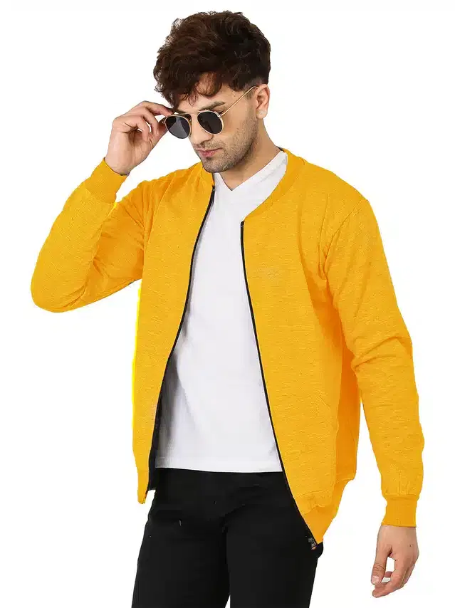 Solid Full Sleeves Jacket for Men (Mustard, L)