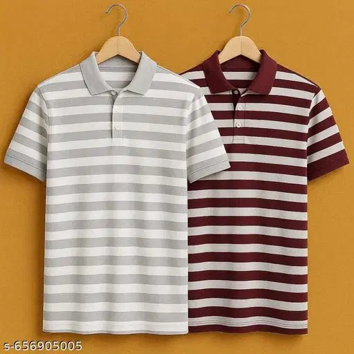 Cotton Blend Striped T-shirt for men, Multicolour (XL) Pack of 2