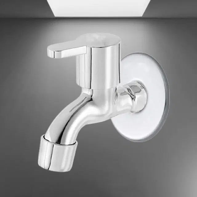 Stainless Steel Short Body Bib Cock Tap with Wall Flange, Silver, Set of 1