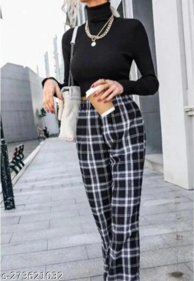 Cotton Blend Trouser for Women (White & Black, 28)