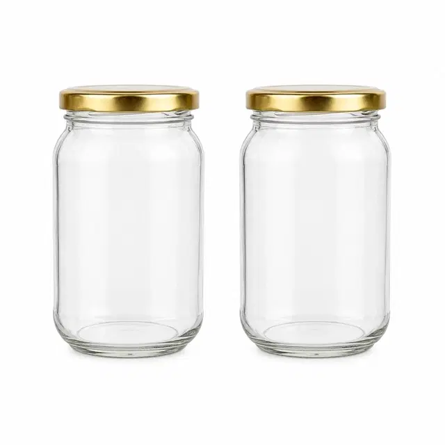 Afast Air Tight Kitchen Storage 1100 Ml long Glass Jar with Gold lid -Pack of 2