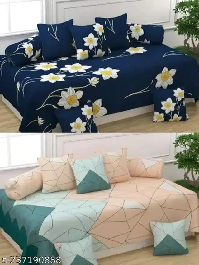 Polycotton Diwan Cover Set, Multicolor, Combo of 2