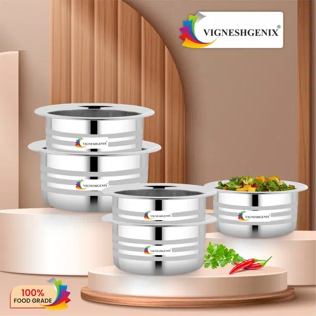 Stainless Steel Handi, Silver, Set of 5