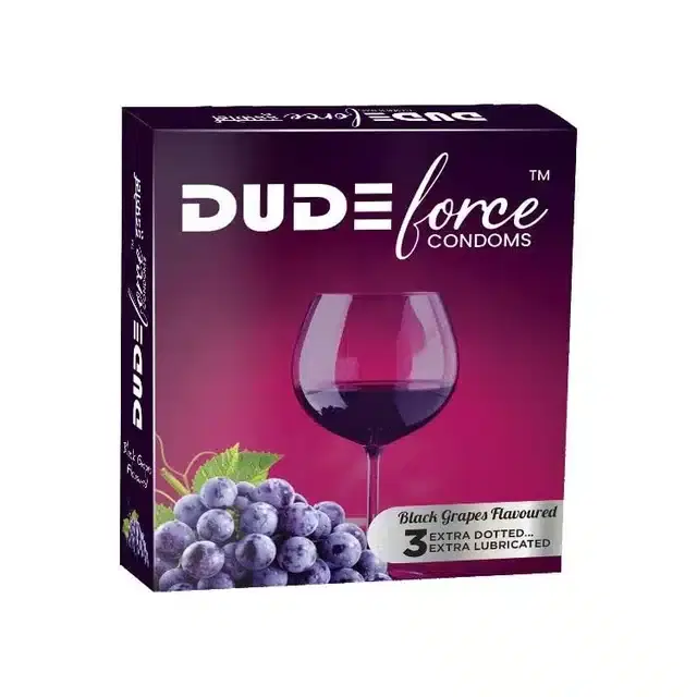 Dude Force 3 Pcs Black Grapes Flavoured Condoms for Men, Set of 1