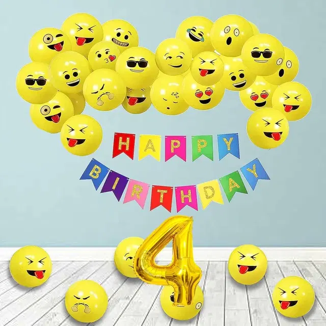 Emoji Theme 4th Birthday Decoration Kit (Yellow) Pcs Of 52 ,(Set Of 1)