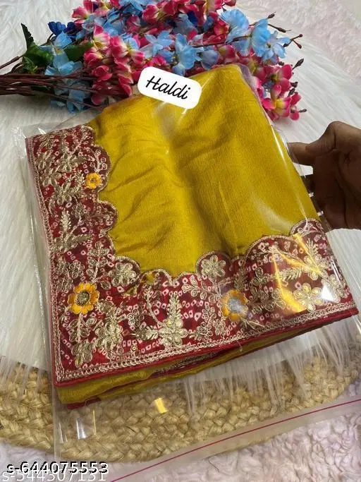 Chinnon Saree for Women, Yellow (5.5 M)