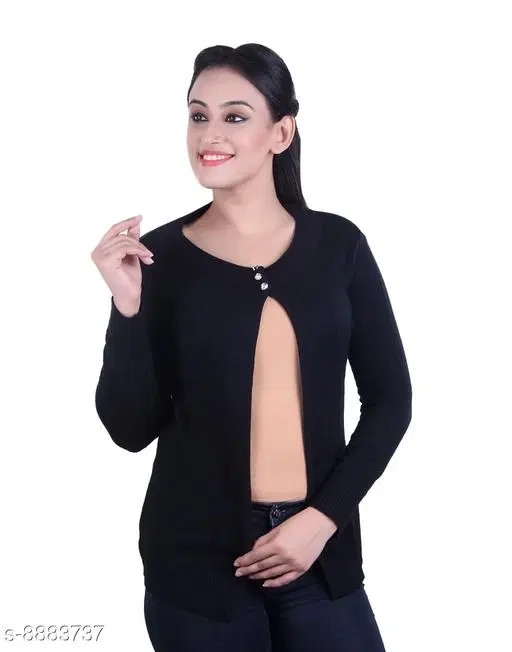 Acrylic Solid Sweater for Women (Black, M)