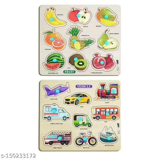 Wooden Puzzles for Kids, Multicolor, Pack of 2