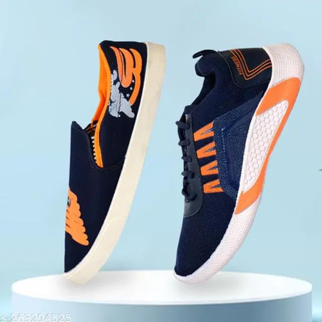 Loafers with Casual Shoes for Men, Pack of 2 (Navy Blue, 6)