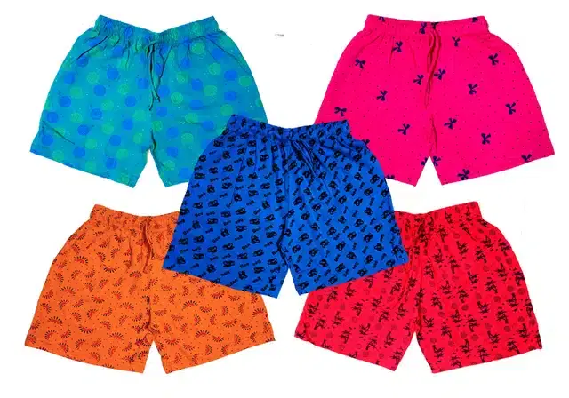Cotton Blend Printed Shorts for Girls, Pack of 5 (Multicolor, 9-10 Years)