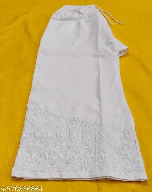 Cotton Solid Palazzos for Women, White (6XL)