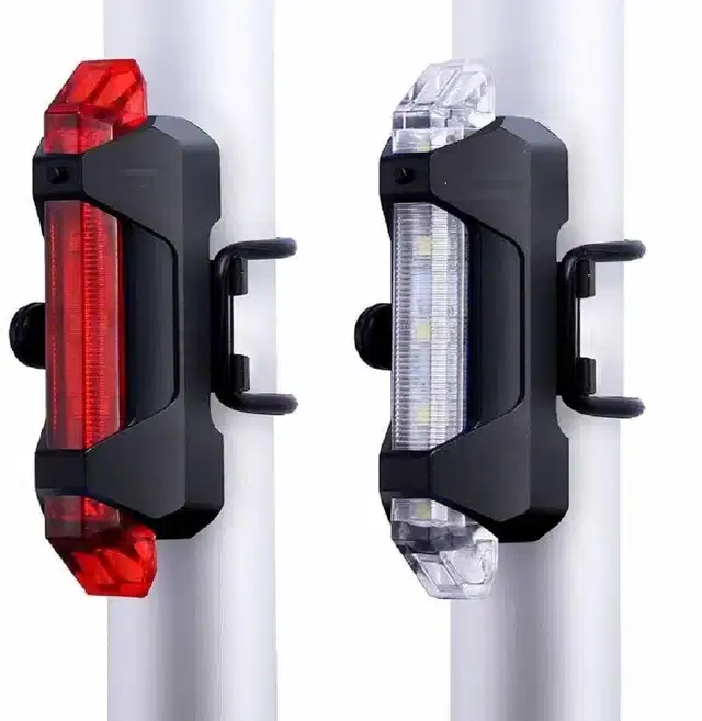 USB Rechargeable LED Bicycle Head Light & Tail, Red & White, Pack of 2