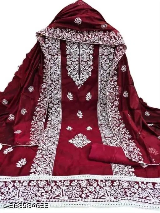 Embroidered Ethnic Motif Patiala Suits for Women (Maroon, Un Stitched)