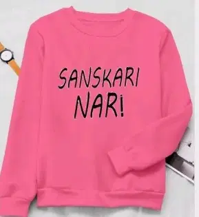 Round Neck Printed Sweatshirt for Women (PInk, S)