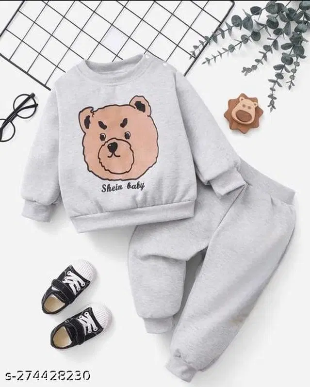 Cotton Printed Clothing Set for Kids (Grey, 0-3 Months)