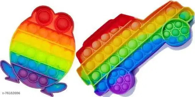 Silicone Pop It Fidget Stress Relief Toy, Multicolor, Pack of 2