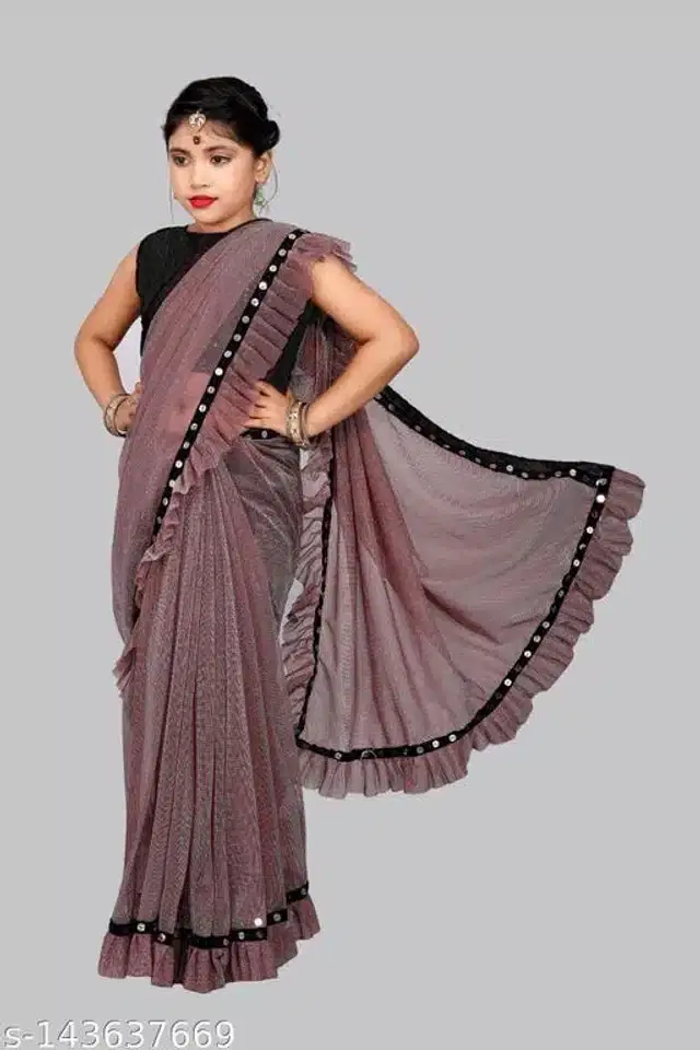 Ready to Wear Saree for Girls (Maroon, 4-5 Years)