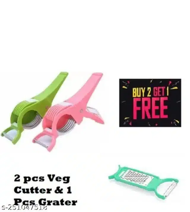 Plastic 2 in 1 Peeler, 2 Pcs with Grater, Multicolor, Set of 2