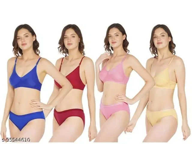 Cotton Blend Solid Lingerie Set for Women, Pack of 4 (Multicolor, 30A)