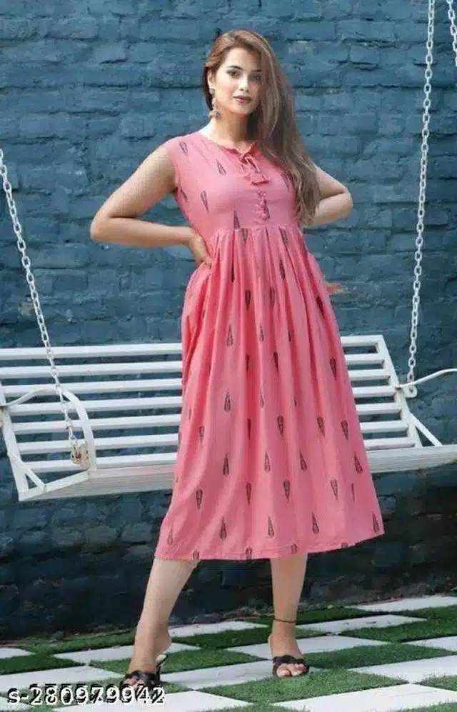 Rayon Printed Gown for Women (Peach, XL)